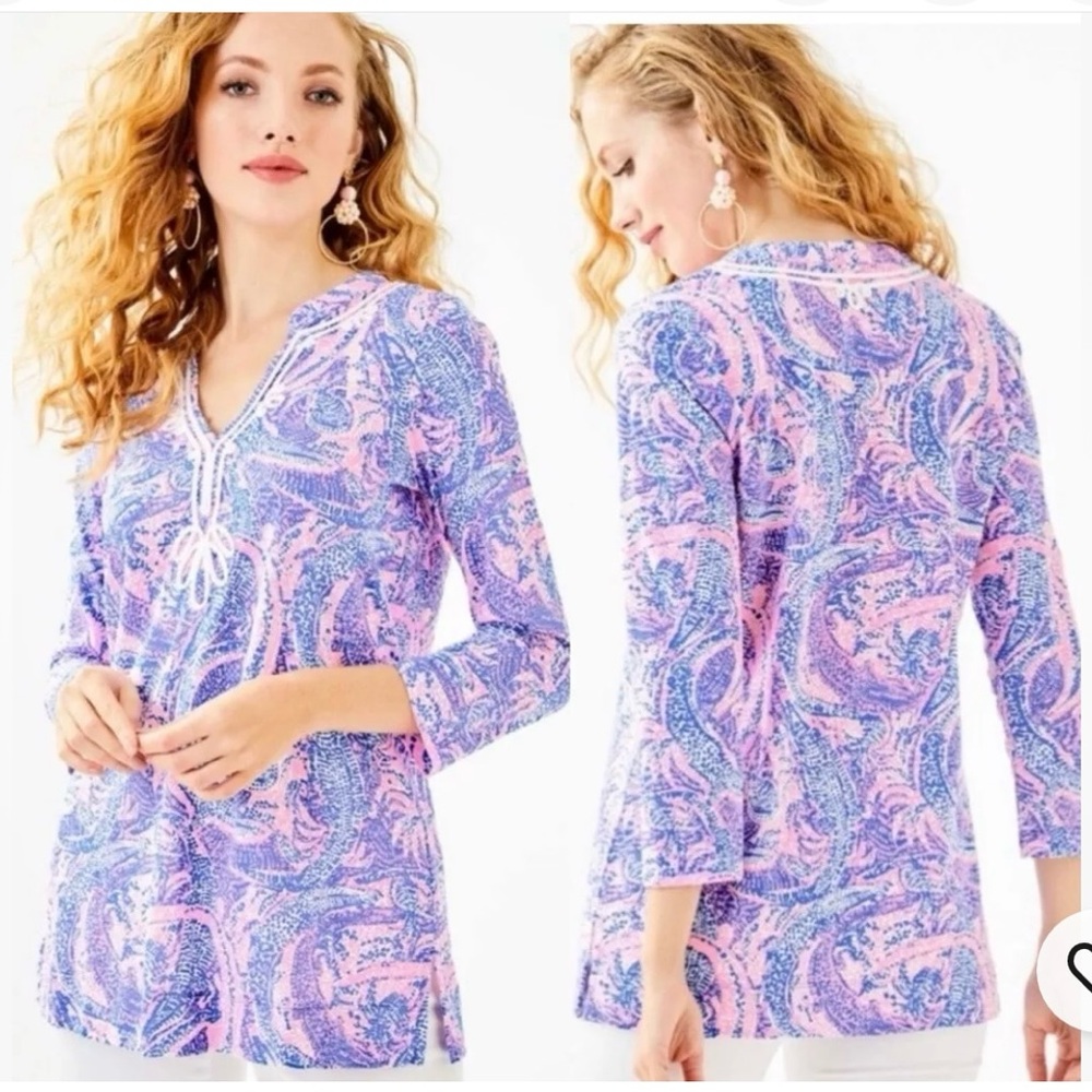 Sugar Purple and Pink Graphic Tunic 3/4 Sleeve